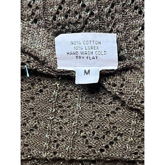 CP Shades Pointelle Knit Cardigan Brown Lurex Metallic Threading Cotton Women M - Picture 9 of 11